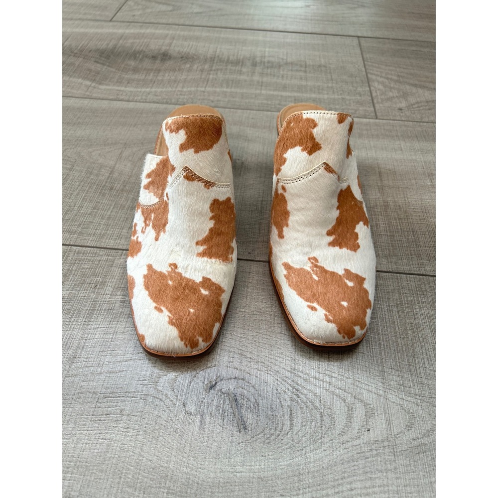 Crown Vintage Cow Print Calf Hair Western Mules Square Toe Block Heel Dize 7
